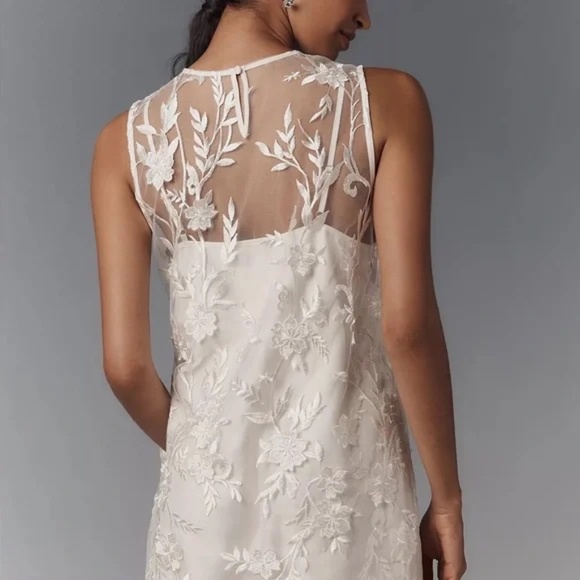 NWT ANTHROPOLOGIE Flat White Sheer Embroidered Mini Dress NWT Size M - Picture 5 of 11